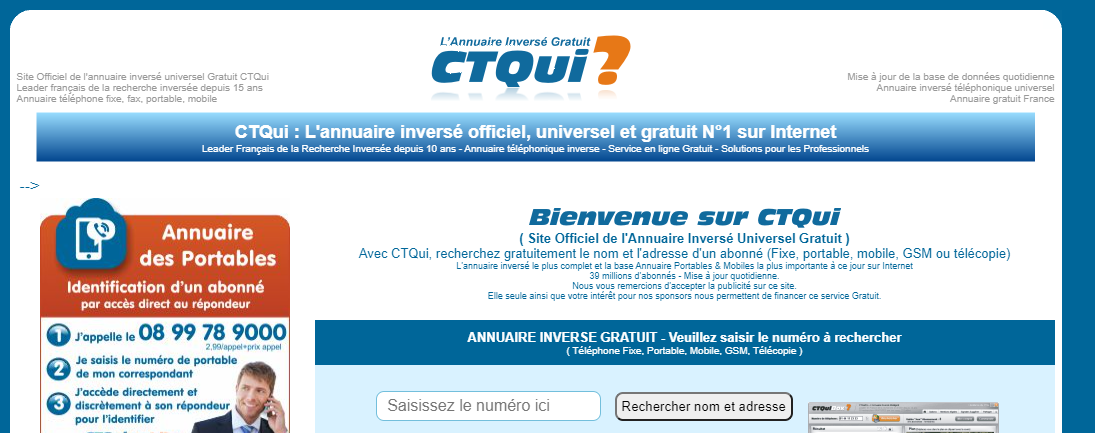 Ctqui L'annuaire inversé officiel, universel et gratuit N°1 sur Internet
